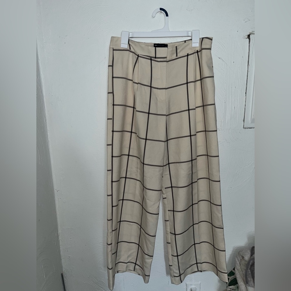 ASOS Beige Checkered Wide-Leg Pants